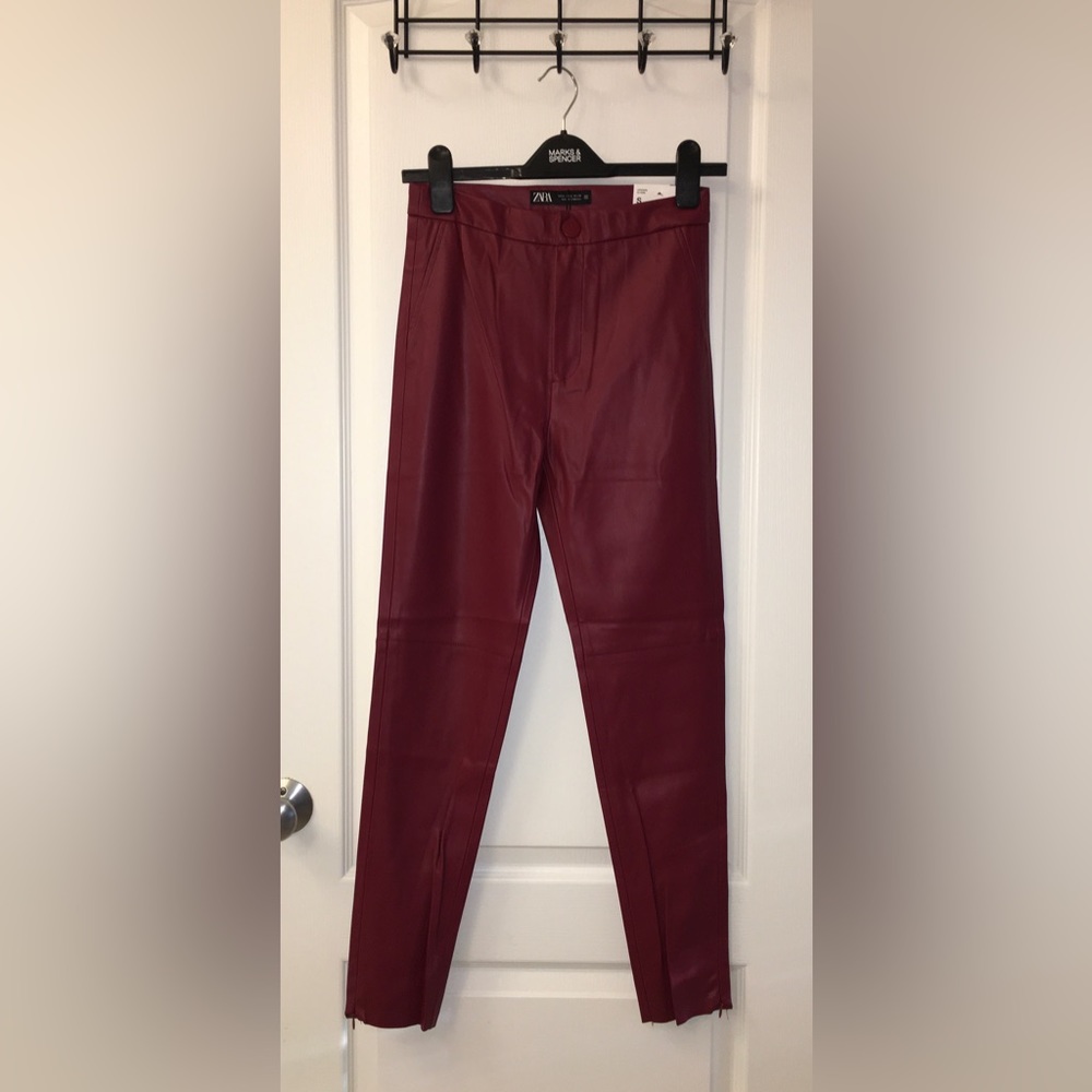 Zara Burgundy Faux Leather Leggings / Tights
